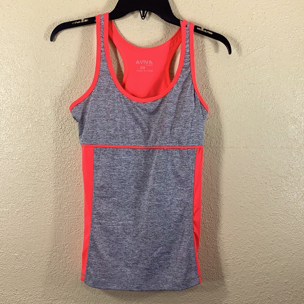 Aviva Sport Tank Top Activewear M Pink Gray  Pullover Sleeveless Stretchy